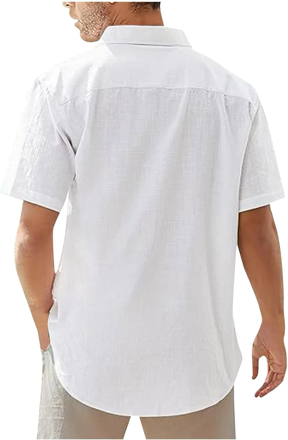 Mens Button Down Short Sleeve Shirts Summer Business Casual T Shirts Cotton Hawaiian Beach Tops Holiday Vacation Clothes