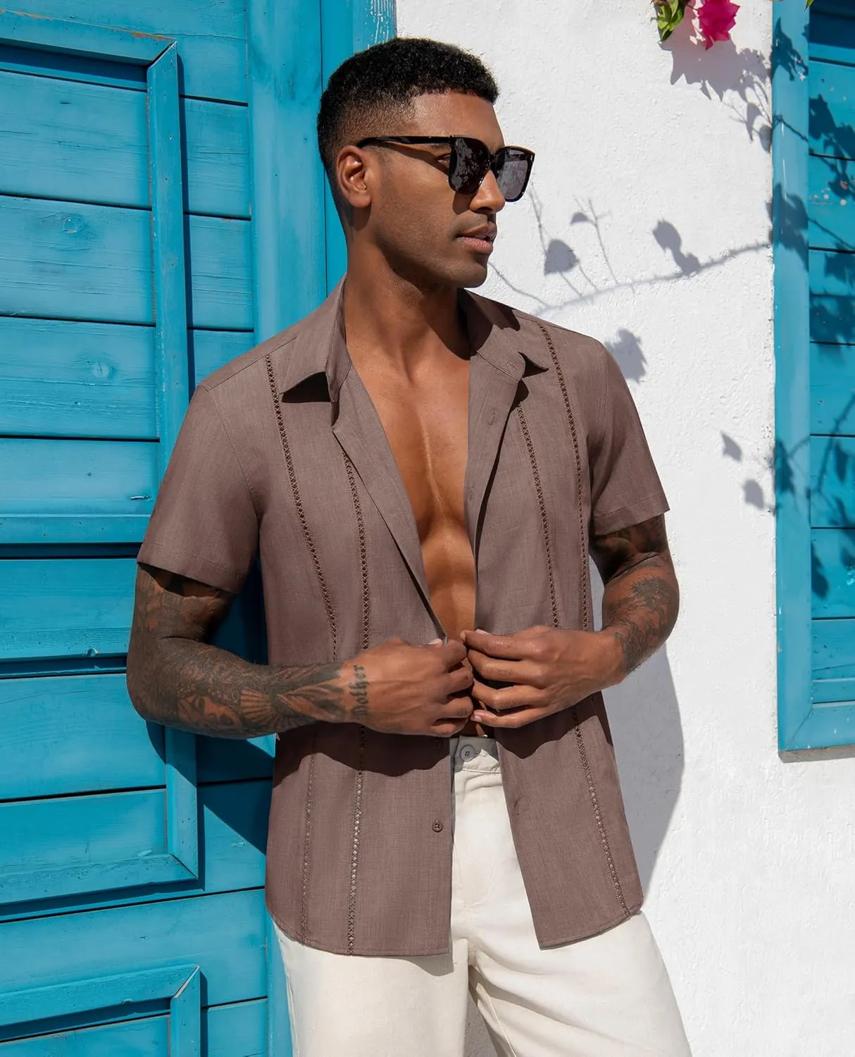 Mens Button Down Short Sleeve Shirts Summer Casual Cuban Guayabera Shirt Beach Wedding Vacation Tops