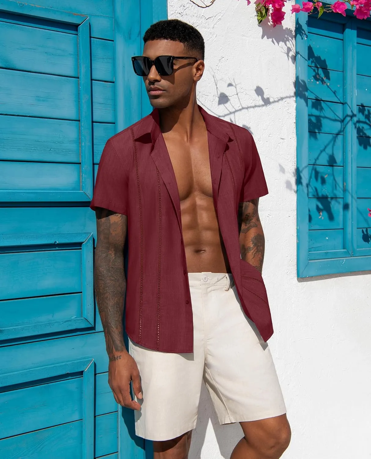 Mens Button Down Short Sleeve Shirts Summer Casual Cuban Guayabera Shirt Beach Wedding Vacation Tops
