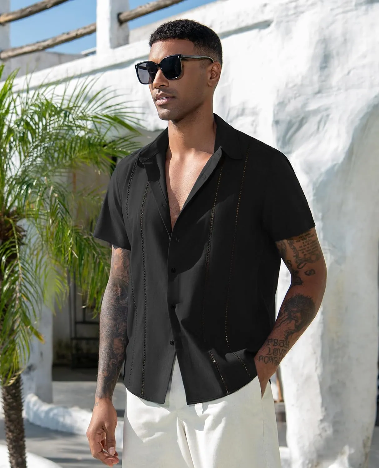 Mens Button Down Short Sleeve Shirts Summer Casual Cuban Guayabera Shirt Beach Wedding Vacation Tops