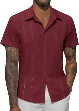 Mens Button Down Short Sleeve Shirts Summer Casual Cuban Guayabera Shirt Beach Wedding Vacation Tops