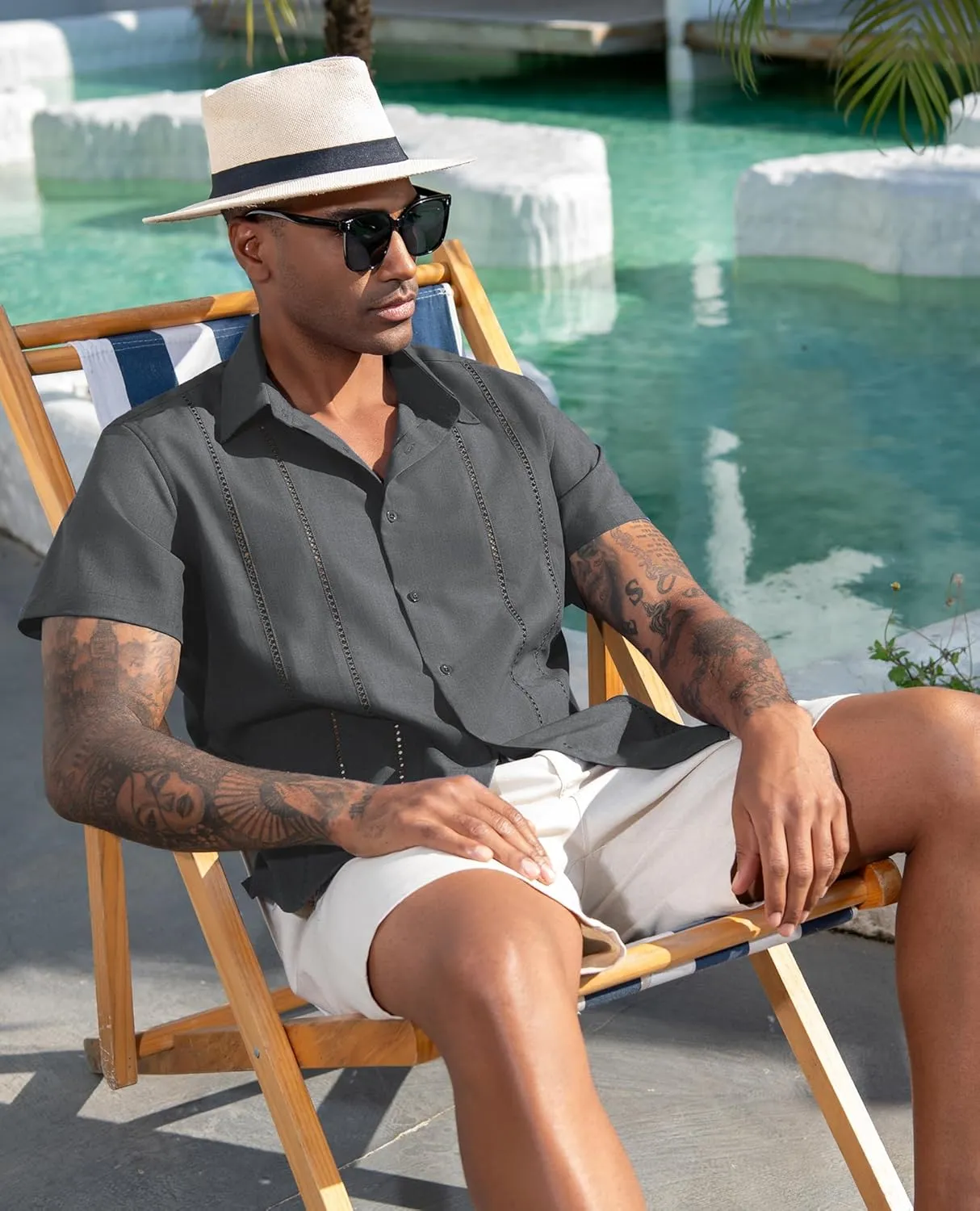 Mens Button Down Short Sleeve Shirts Summer Casual Cuban Guayabera Shirt Beach Wedding Vacation Tops