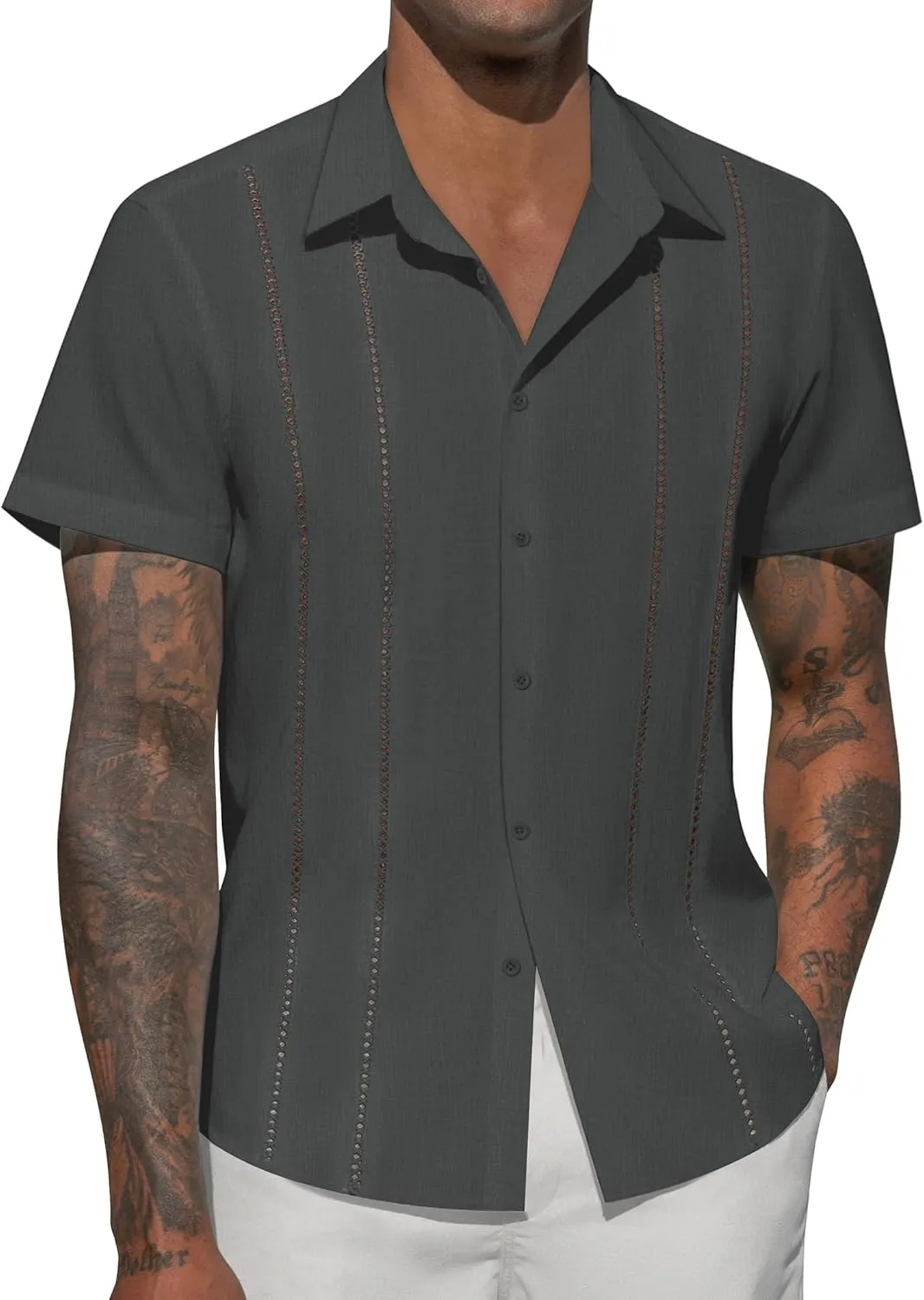 Mens Button Down Short Sleeve Shirts Summer Casual Cuban Guayabera Shirt Beach Wedding Vacation Tops