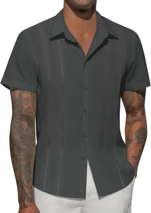 Mens Button Down Short Sleeve Shirts Summer Casual Cuban Guayabera Shirt Beach Wedding Vacation Tops