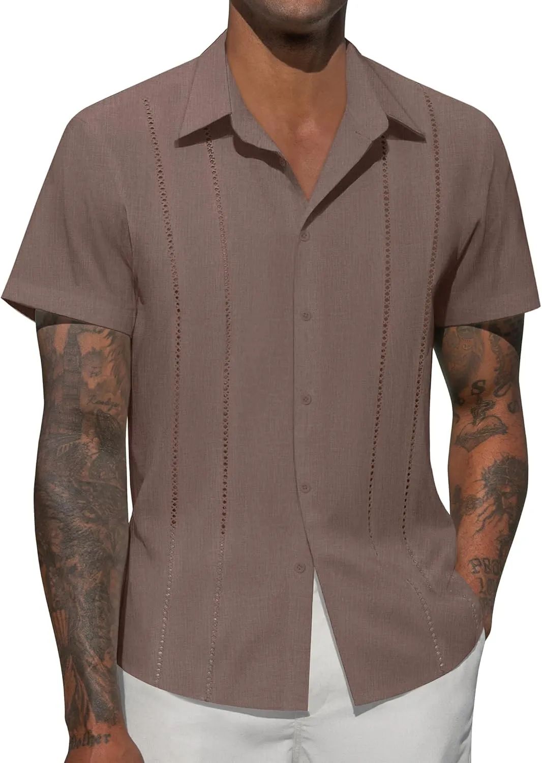 Mens Button Down Short Sleeve Shirts Summer Casual Cuban Guayabera Shirt Beach Wedding Vacation Tops