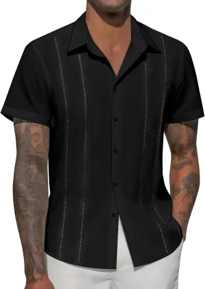Mens Button Down Short Sleeve Shirts Summer Casual Cuban Guayabera Shirt Beach Wedding Vacation Tops