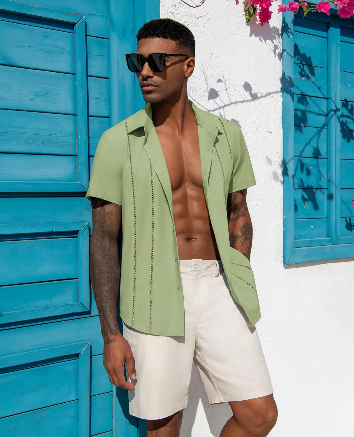 Mens Button Down Short Sleeve Shirts Summer Casual Cuban Guayabera Shirt Beach Wedding Vacation Tops