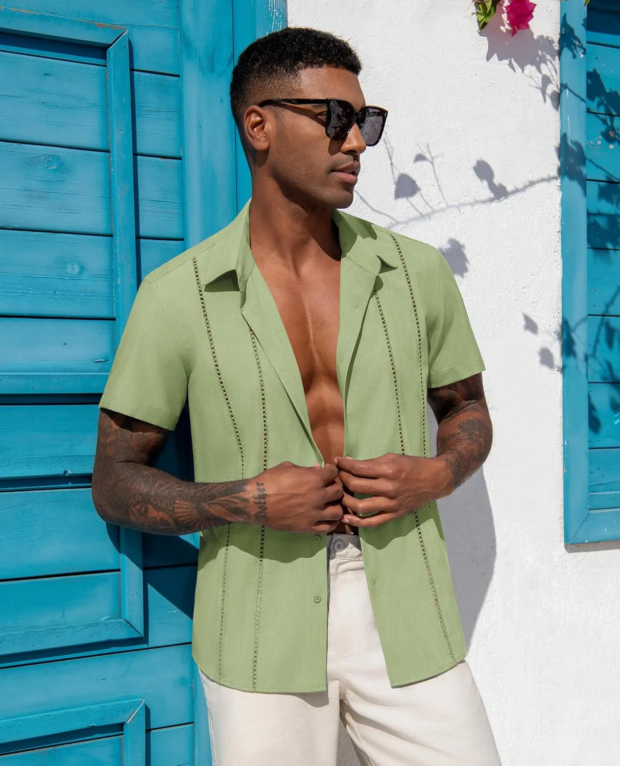 Mens Button Down Short Sleeve Shirts Summer Casual Cuban Guayabera Shirt Beach Wedding Vacation Tops
