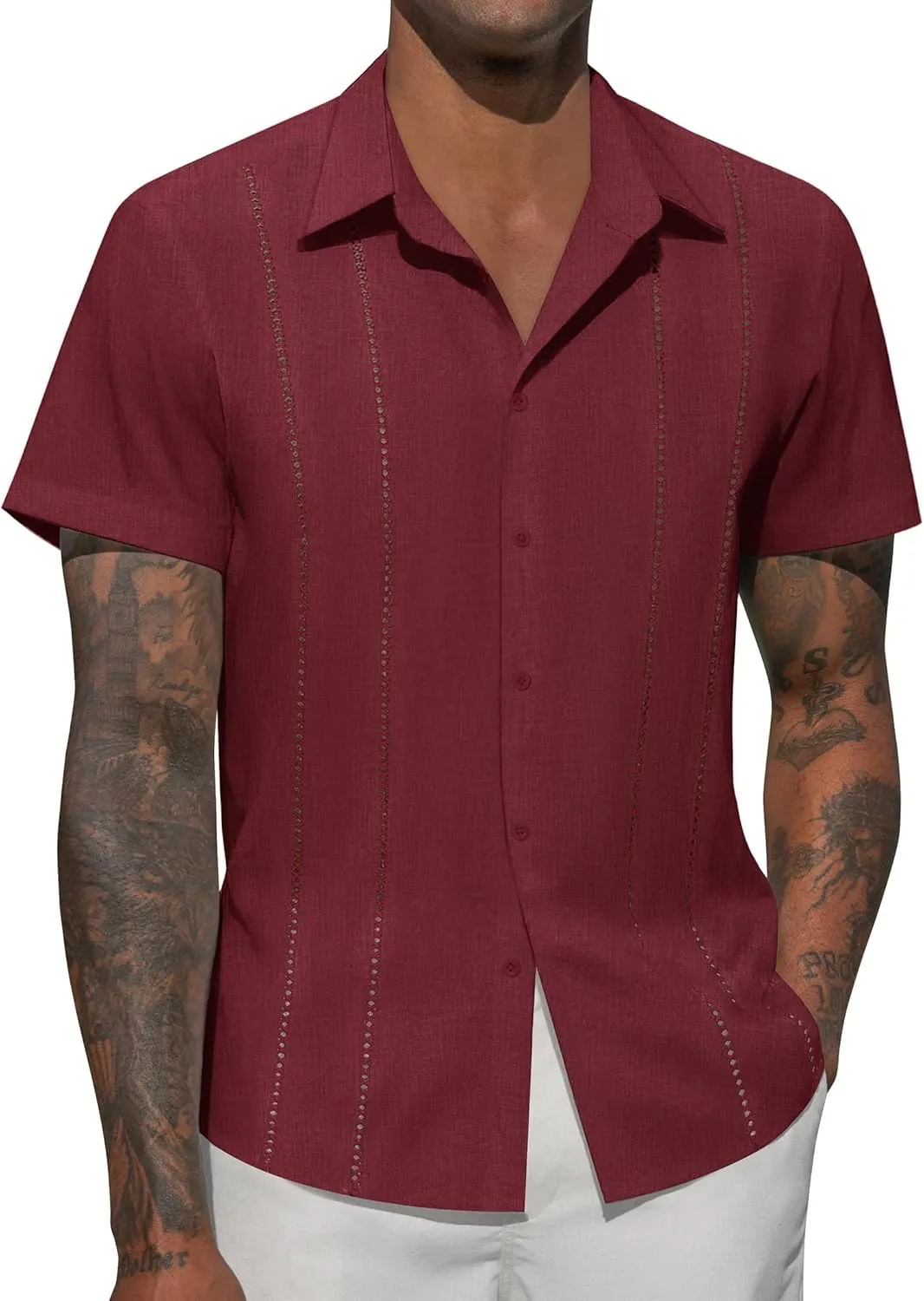 Mens Button Down Short Sleeve Shirts Summer Casual Cuban Guayabera Shirt Beach Wedding Vacation Tops