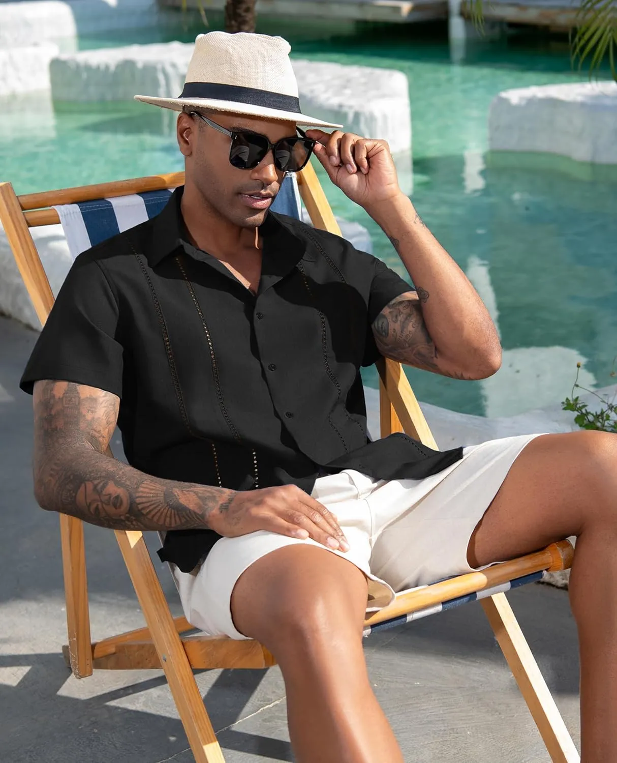 Mens Button Down Short Sleeve Shirts Summer Casual Cuban Guayabera Shirt Beach Wedding Vacation Tops