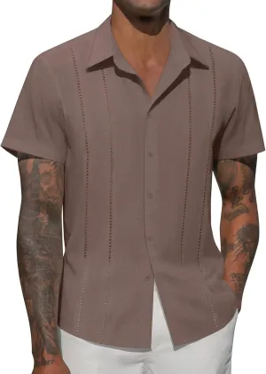Mens Button Down Short Sleeve Shirts Summer Casual Cuban Guayabera Shirt Beach Wedding Vacation Tops