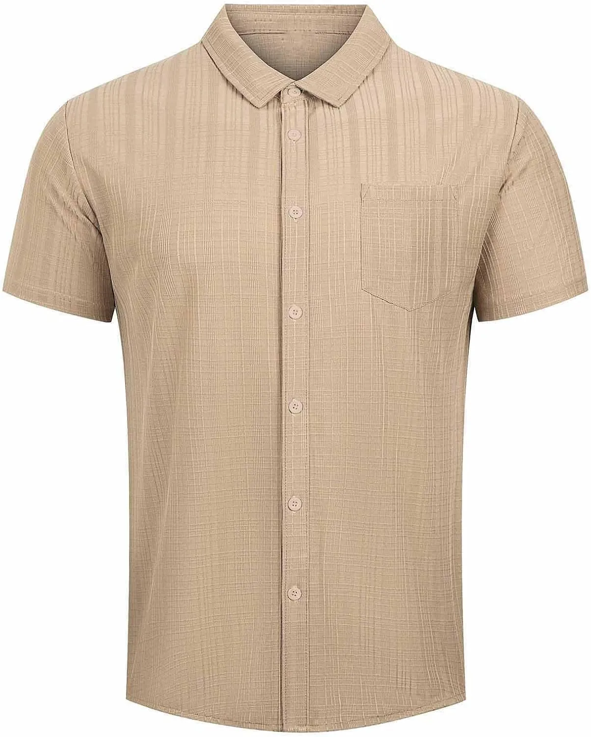 Men's Cotton Linen Short Sleeve Shirts Casual Lightweight Button Down Shirt Vacation Beach Summer Tops with Pocket