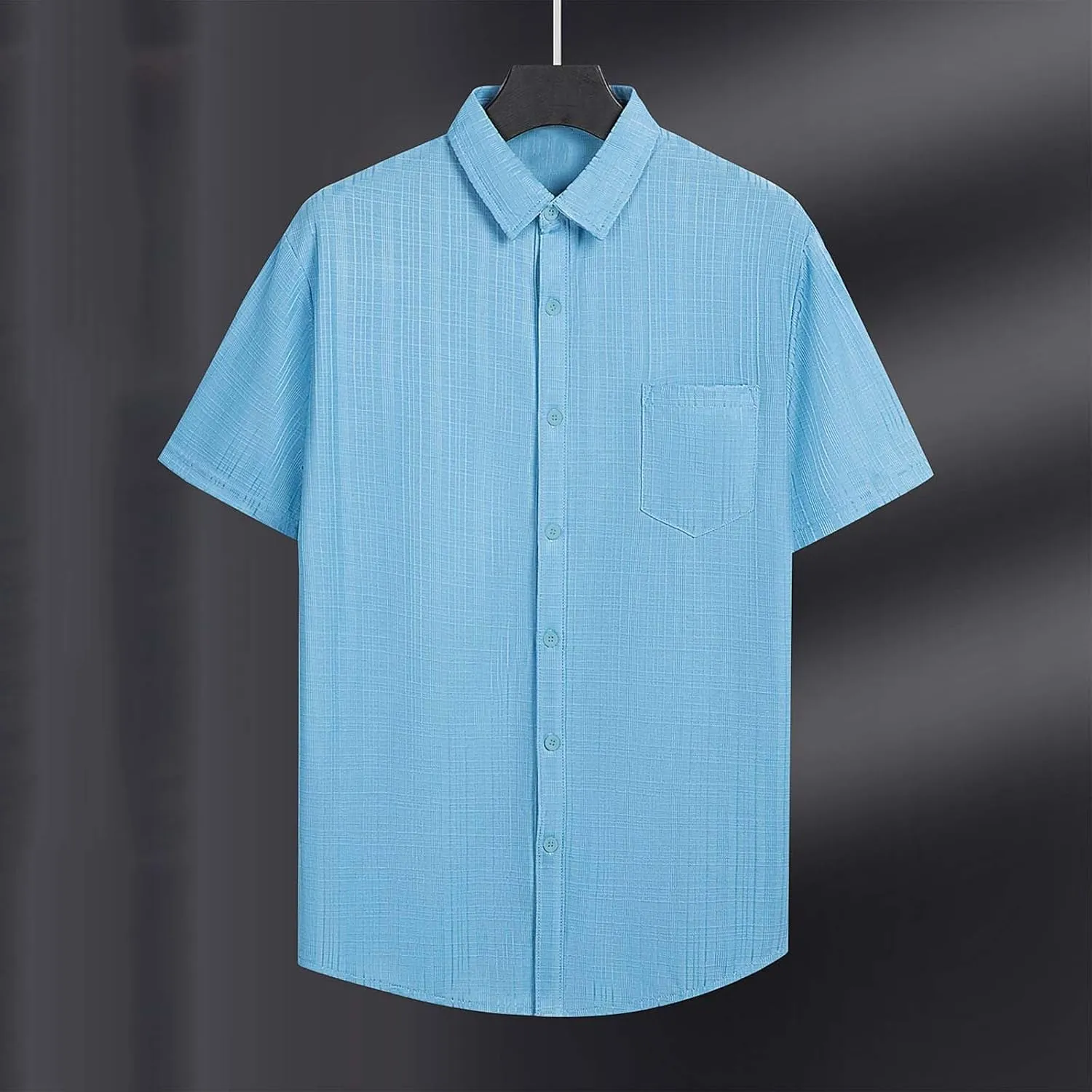 Men's Cotton Linen Short Sleeve Shirts Casual Lightweight Button Down Shirt Vacation Beach Summer Tops with Pocket