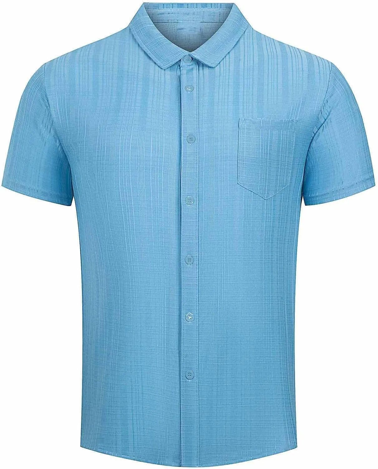 Men's Cotton Linen Short Sleeve Shirts Casual Lightweight Button Down Shirt Vacation Beach Summer Tops with Pocket
