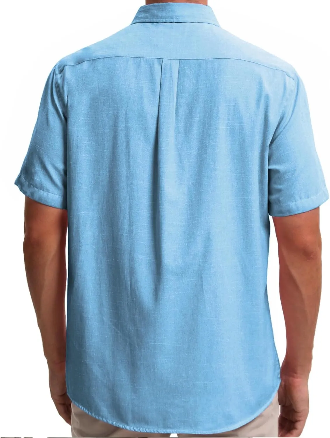 Mens Cotton Linen Short Sleeve Shirts Casual Lightweight Button Down Shirts Vacation Beach Summer Tops with Pocket