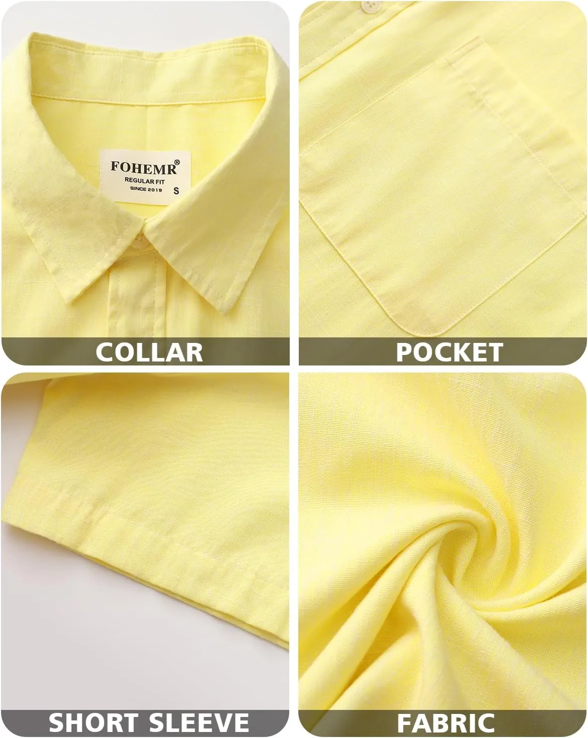 Mens Cotton Linen Short Sleeve Shirts Casual Lightweight Button Down Shirts Vacation Beach Summer Tops with Pocket