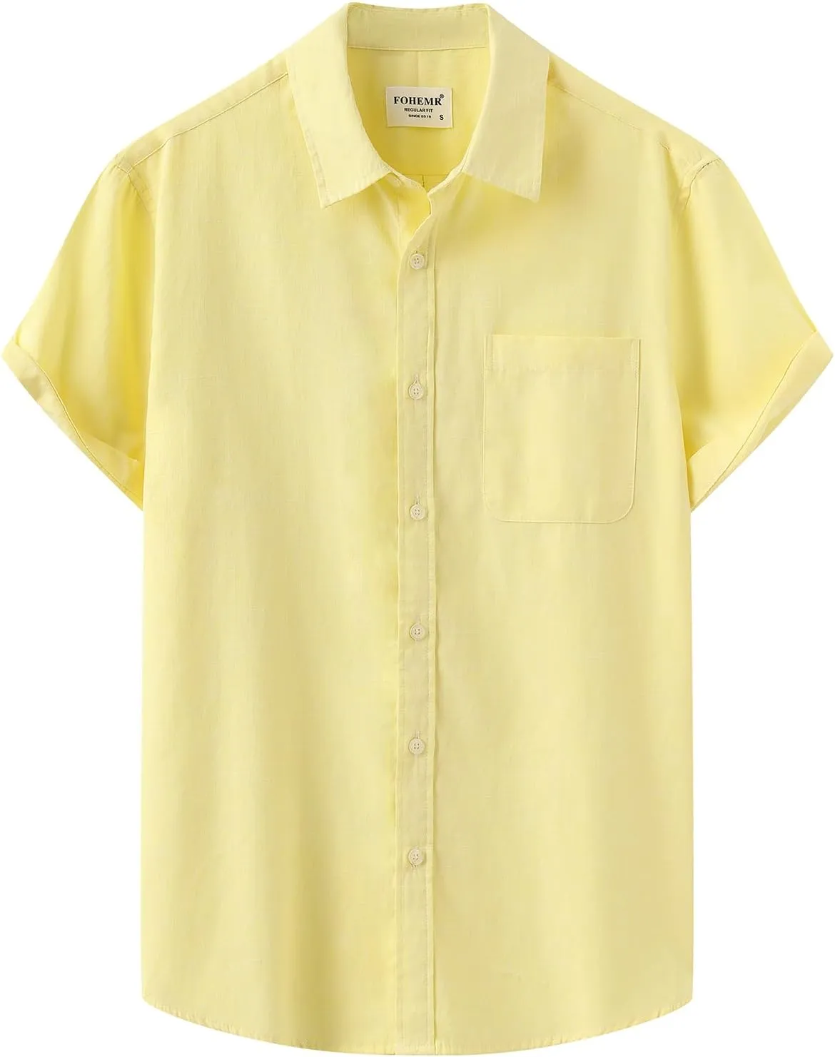 Mens Cotton Linen Short Sleeve Shirts Casual Lightweight Button Down Shirts Vacation Beach Summer Tops with Pocket