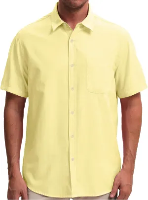 Mens Cotton Linen Short Sleeve Shirts Casual Lightweight Button Down Shirts Vacation Beach Summer Tops with Pocket