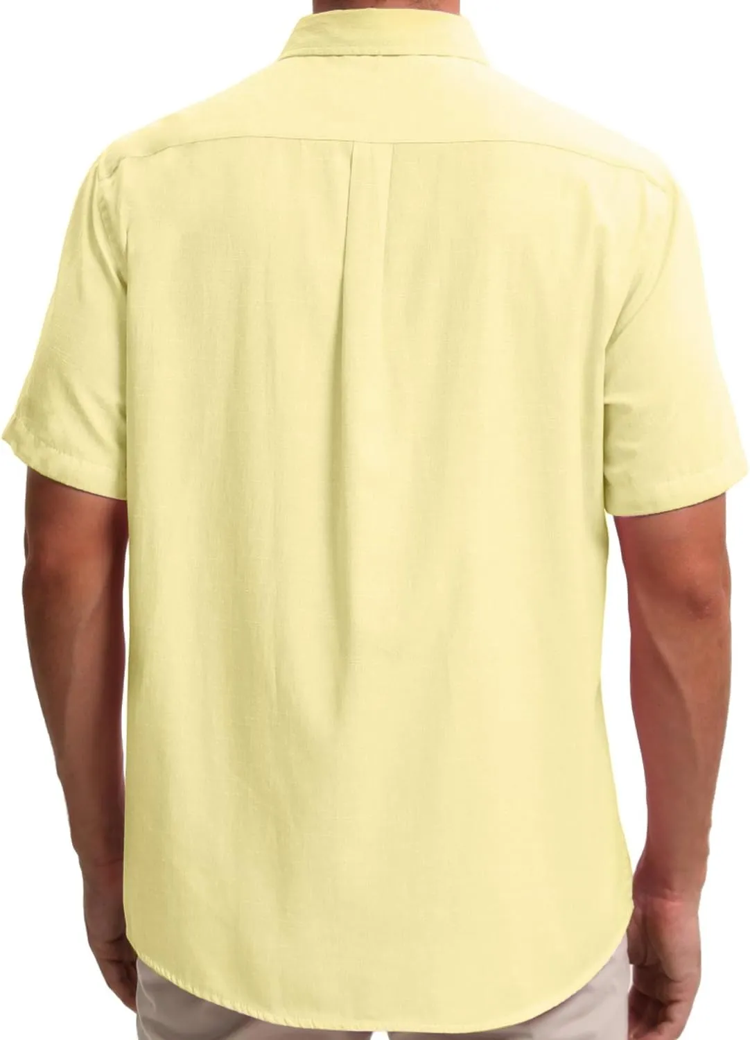 Mens Cotton Linen Short Sleeve Shirts Casual Lightweight Button Down Shirts Vacation Beach Summer Tops with Pocket
