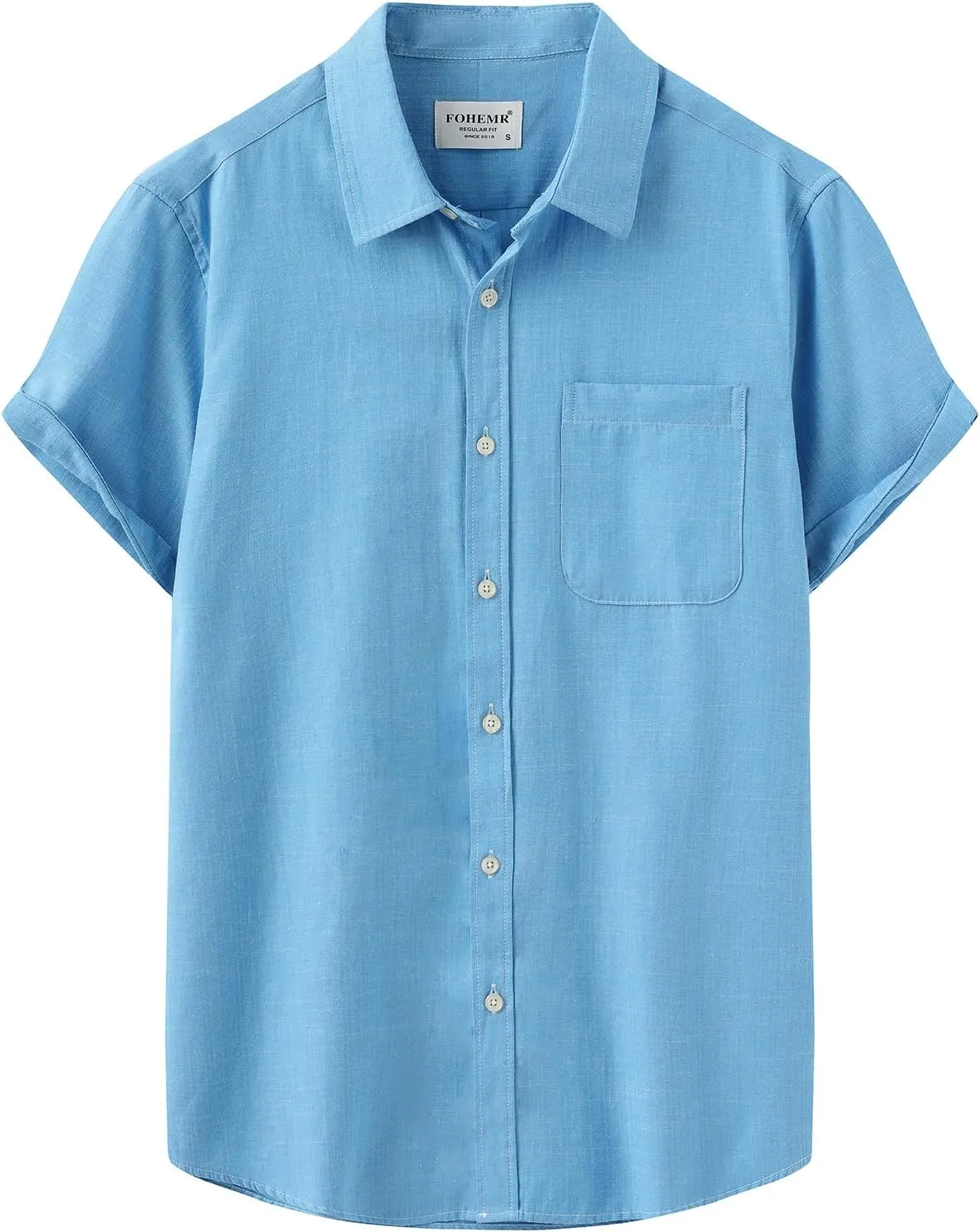 Mens Cotton Linen Short Sleeve Shirts Casual Lightweight Button Down Shirts Vacation Beach Summer Tops with Pocket