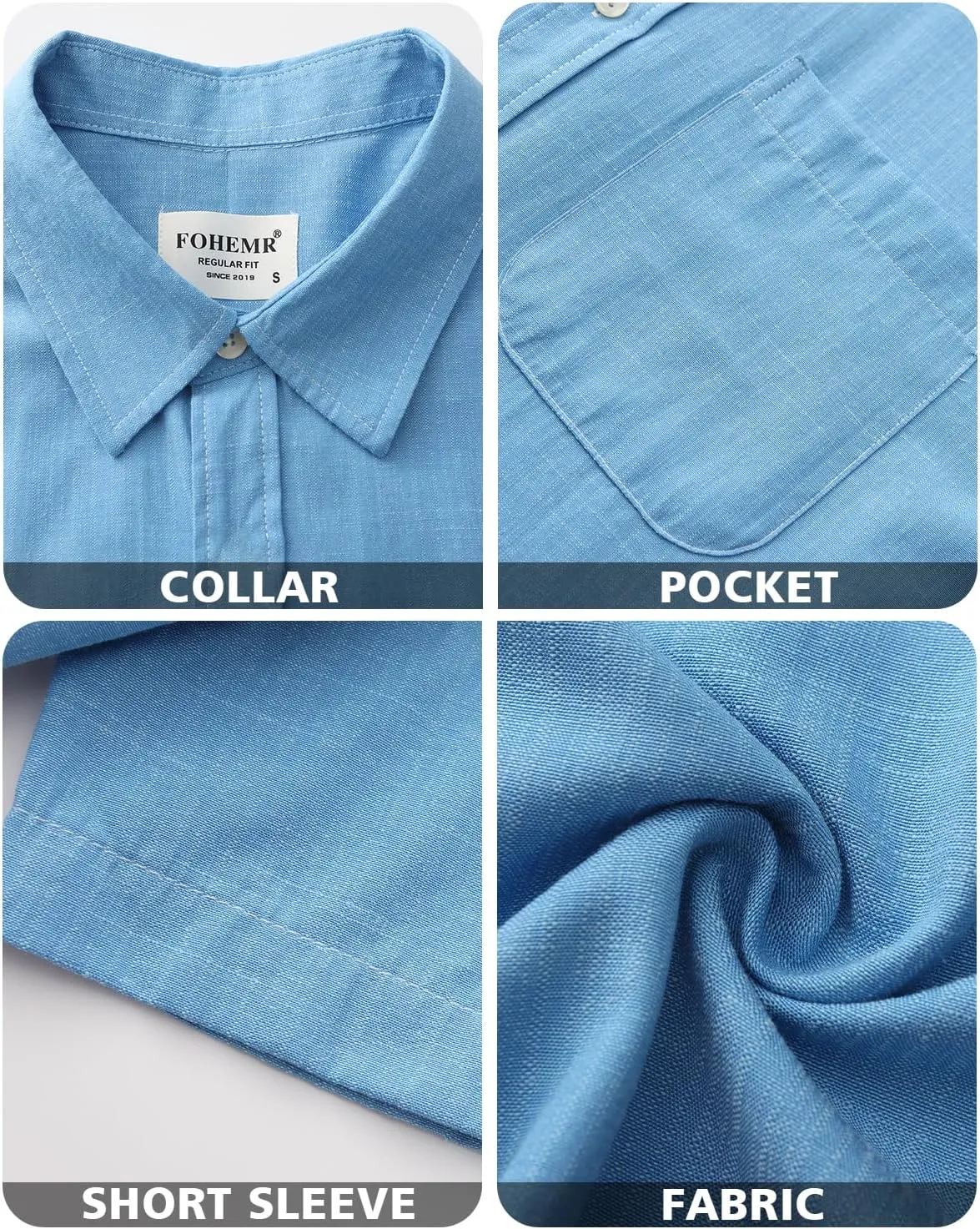 Mens Cotton Linen Short Sleeve Shirts Casual Lightweight Button Down Shirts Vacation Beach Summer Tops with Pocket