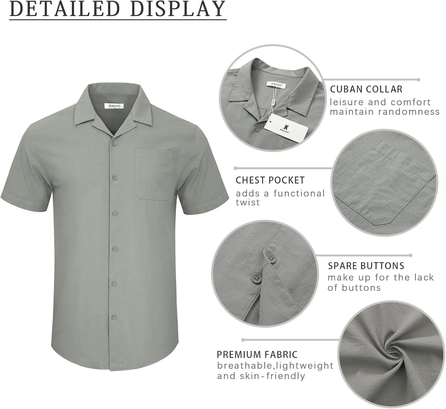 Mens Cotton Linen Short Sleeve Shirts Cuban Camp Button Down Beach Vacation Tops with Pocket