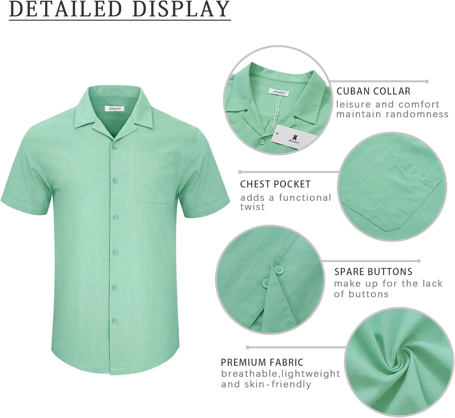 Mens Cotton Linen Short Sleeve Shirts Cuban Camp Button Down Beach Vacation Tops with Pocket