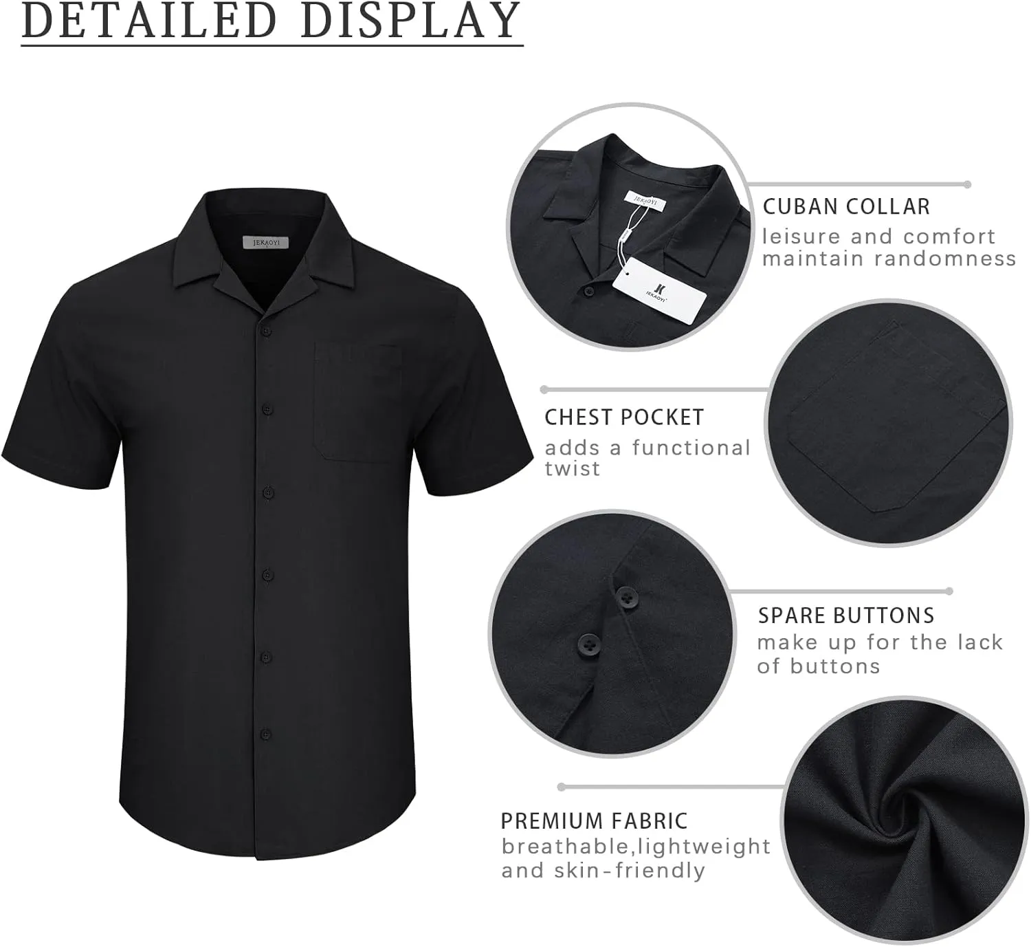Mens Cotton Linen Short Sleeve Shirts Cuban Camp Button Down Beach Vacation Tops with Pocket
