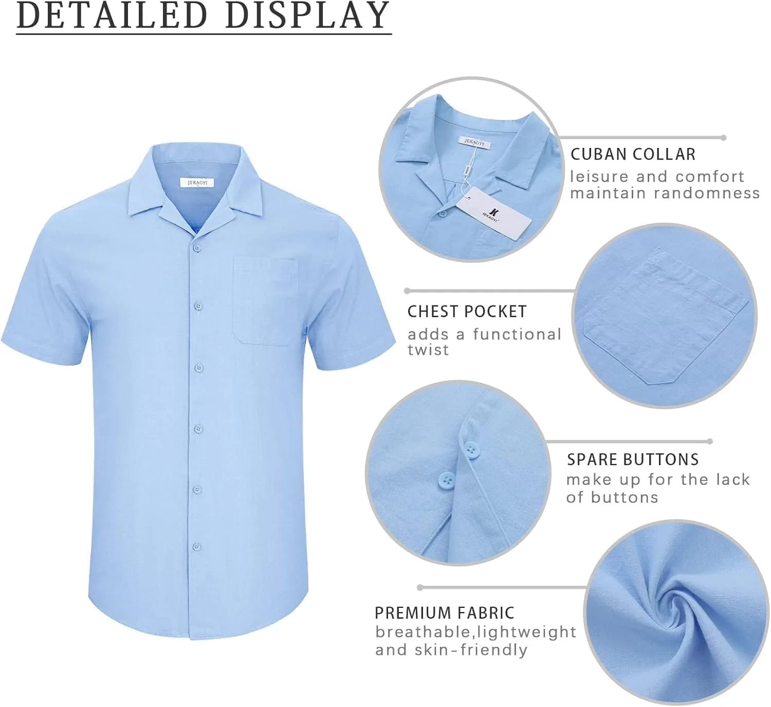 Mens Cotton Linen Short Sleeve Shirts Cuban Camp Button Down Beach Vacation Tops with Pocket