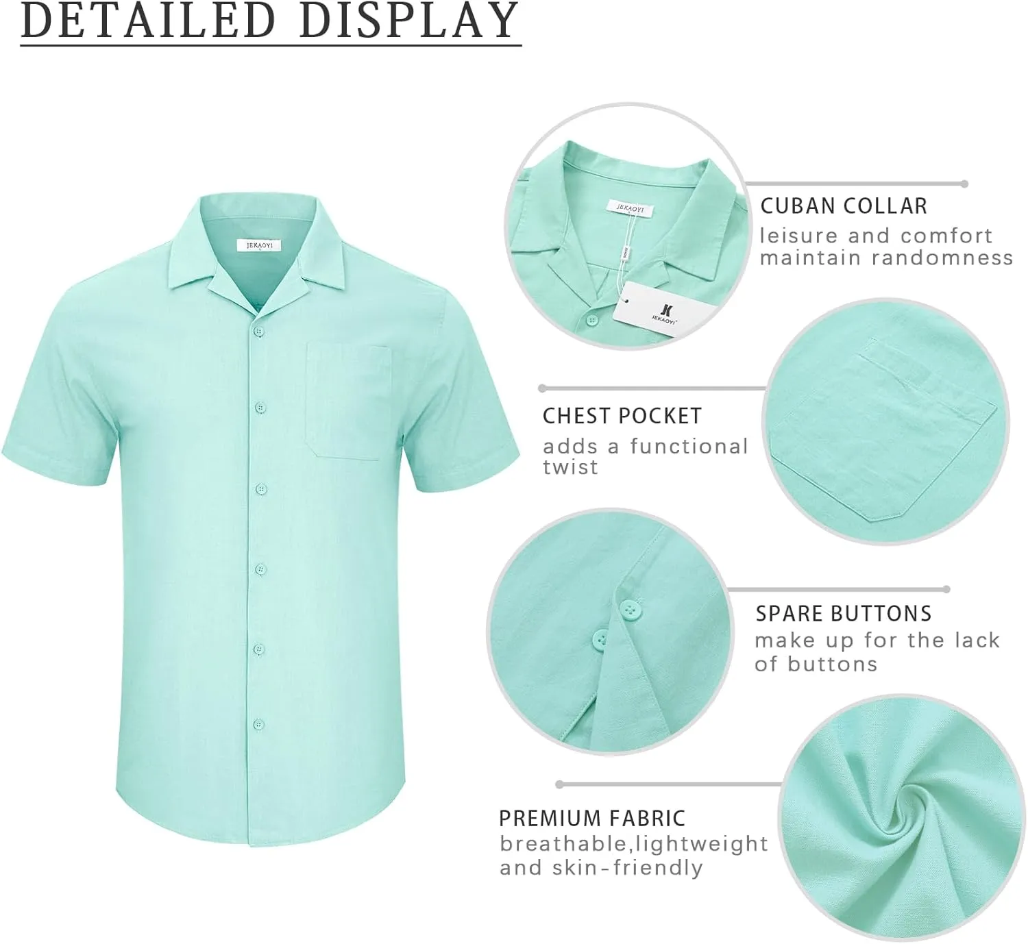 Mens Cotton Linen Short Sleeve Shirts Cuban Camp Button Down Beach Vacation Tops with Pocket