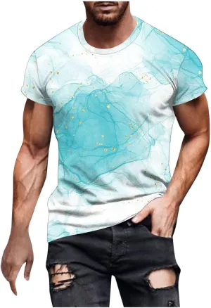 Men's Fashion Marble Printed Shirt Short Sleeve Crew Neck Casual Tshirt Loose Fit Lightweight Summer Outdoor Tee Tops