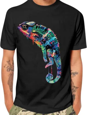 Men's Funny T Shirts Colorful Lizard Graphic Tees Lightweight Breathable Short Sleeve Shirts Casual Workout Tops