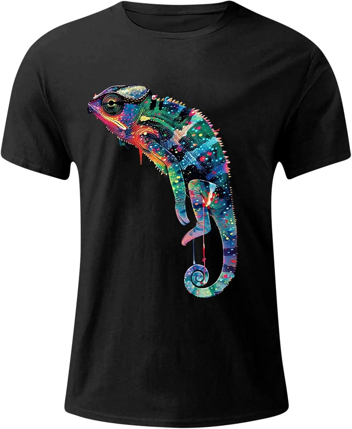 Men's Funny T Shirts Colorful Lizard Graphic Tees Lightweight Breathable Short Sleeve Shirts Casual Workout Tops