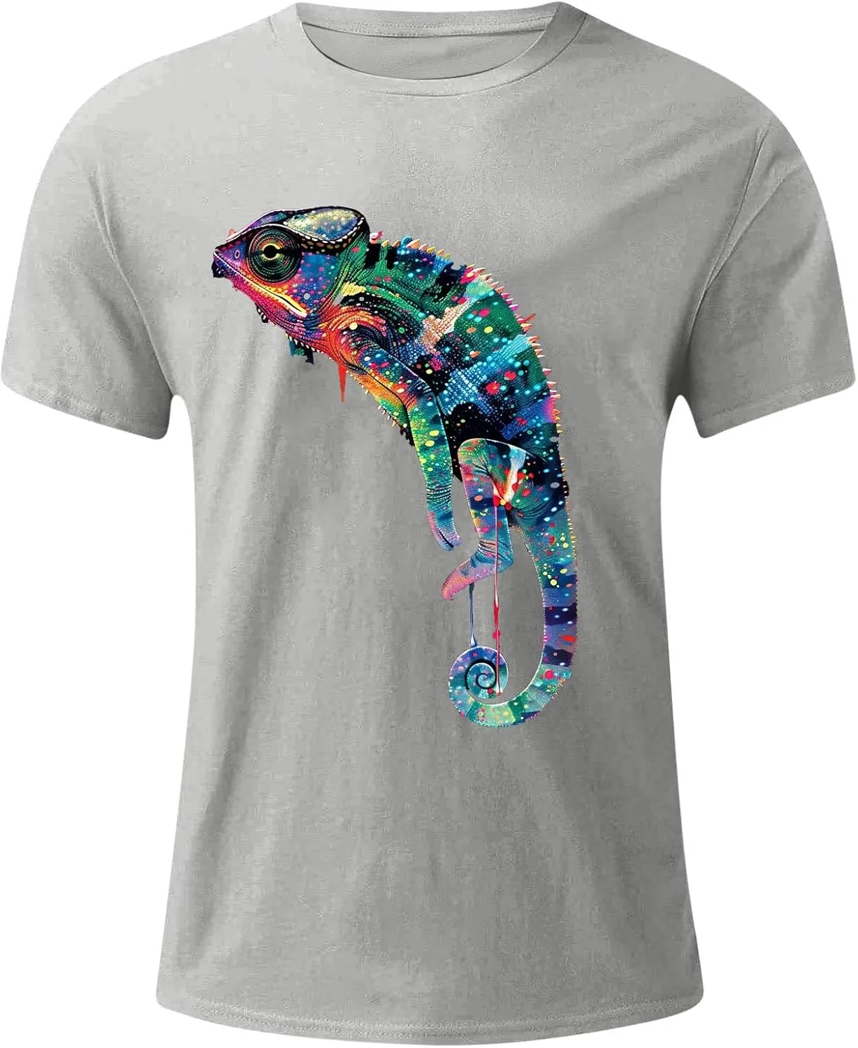 Men's Funny T Shirts Colorful Lizard Graphic Tees Lightweight Breathable Short Sleeve Shirts Casual Workout Tops