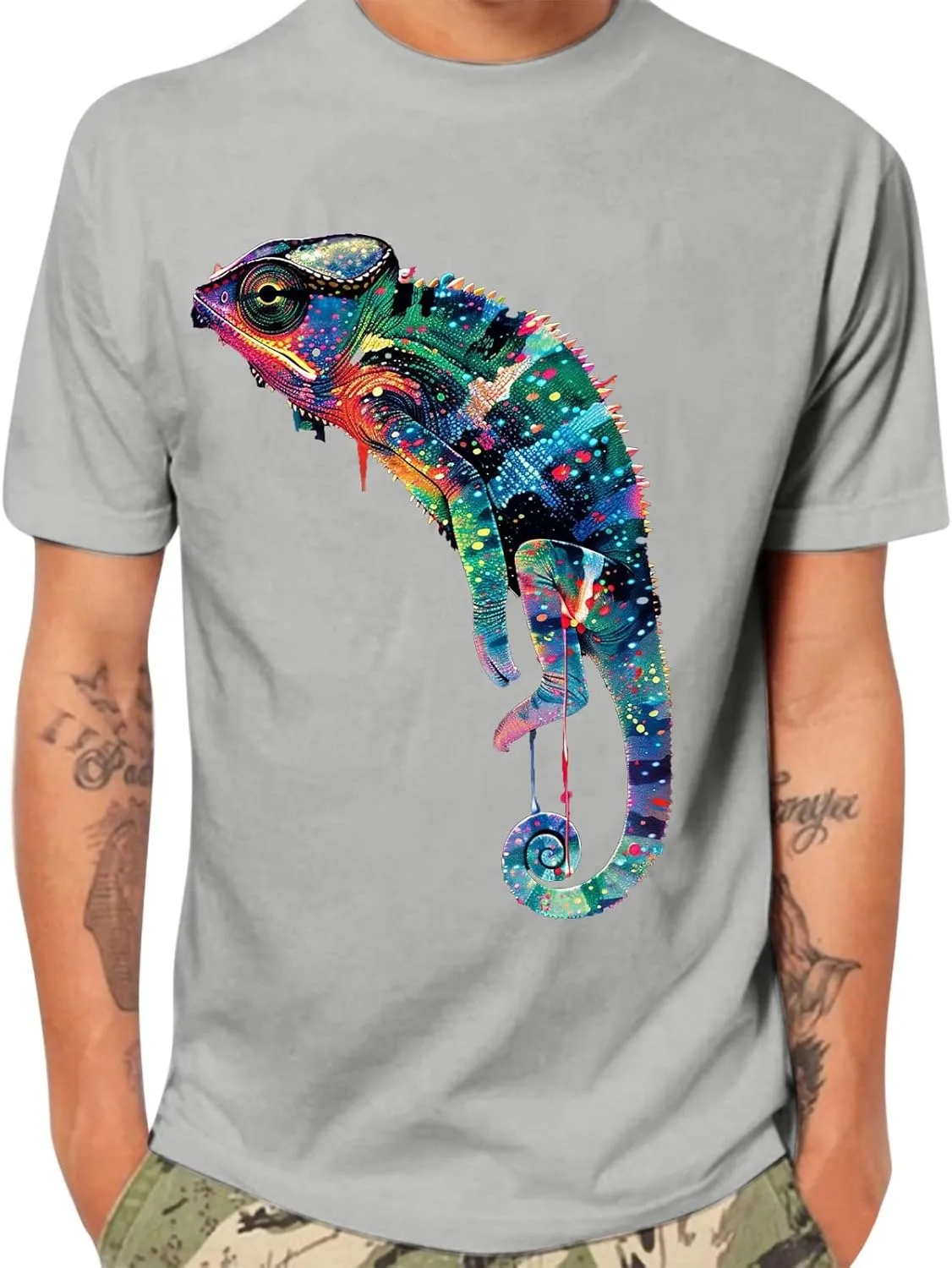 Men's Funny T Shirts Colorful Lizard Graphic Tees Lightweight Breathable Short Sleeve Shirts Casual Workout Tops