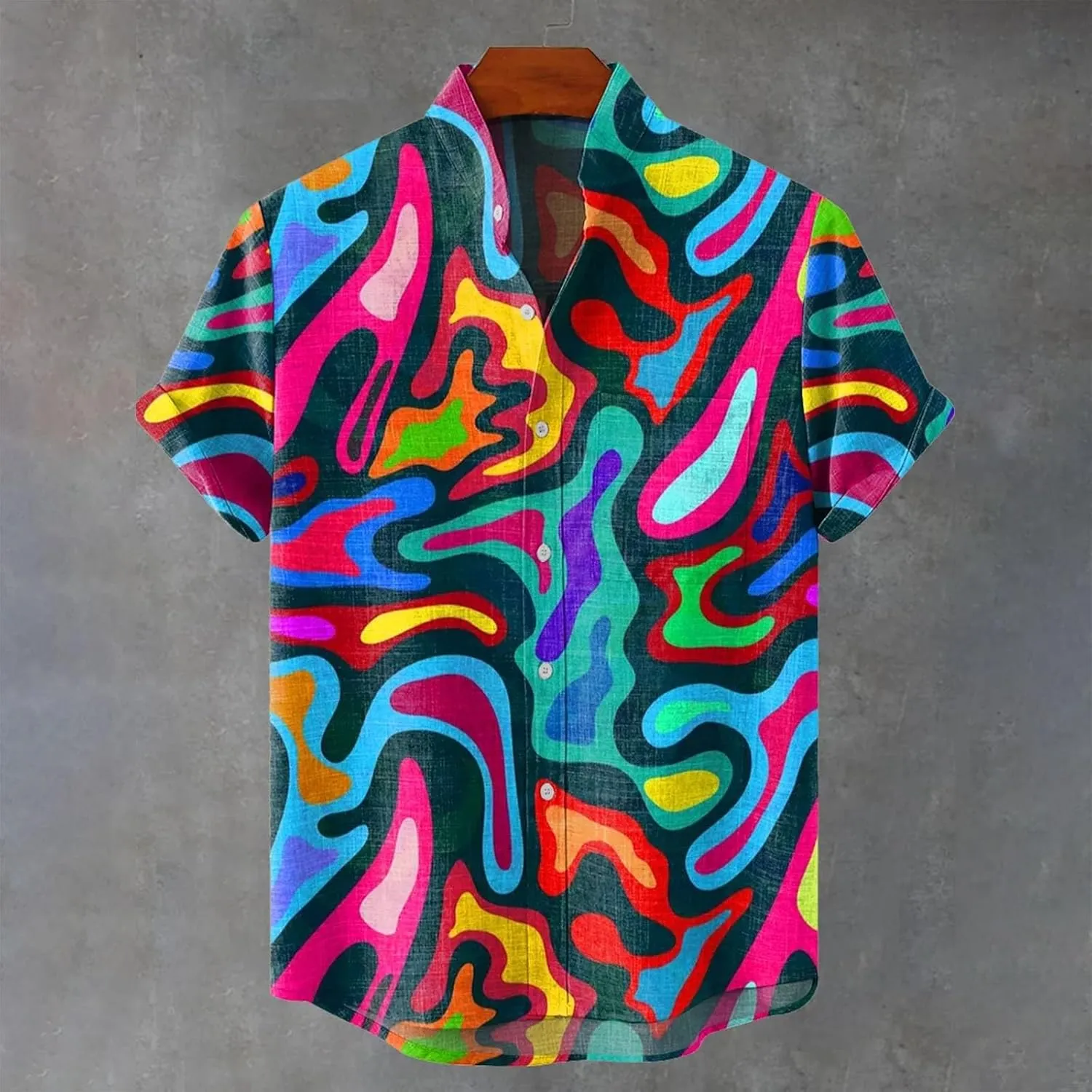 Mens Hawaiian Shirts Cotton Linen Short Sleeve Loose Fit Shirt Button Down Casual Summer Beach Vacation Shirts