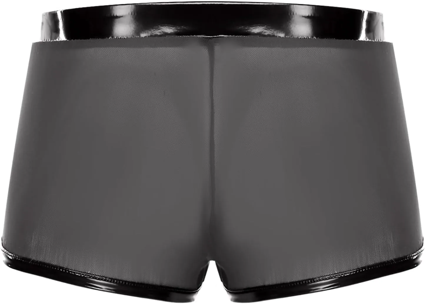 Men's Sexy PU Leather Lace-up Shorts Sheer Mesh Bulge Slim Fit Party Rave Shorts Nightclub Wear