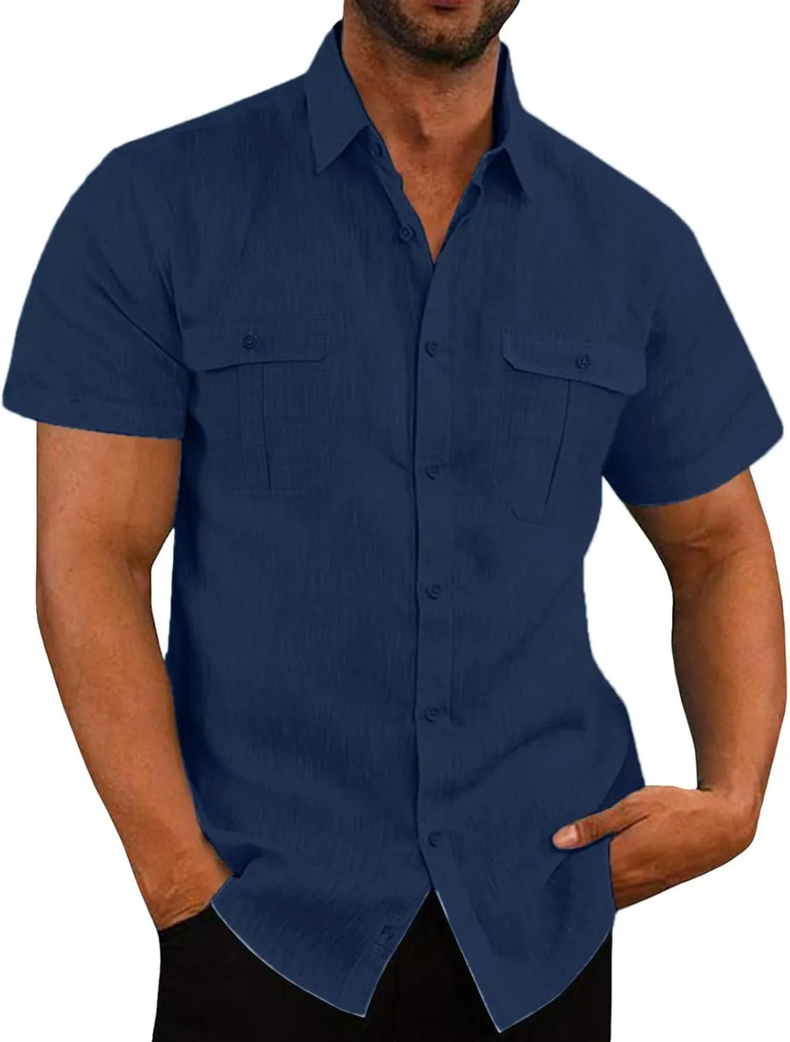 Mens Shirts 2024 Summer Cotton Linen Casual Beach T Shirts Button Down Short Sleeve Men Big and Tall Regular Fit Tops