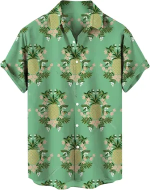 Men's Shirts Spring Summer Casual Fruit Printing Hawaiian Lapel Short Sleeve Shirt Top Button Down Shirt Men, M-5XL