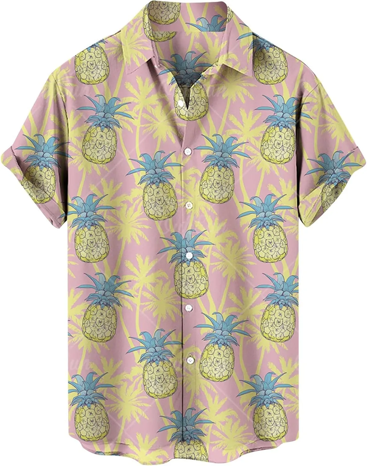 Men's Shirts Spring Summer Casual Fruit Printing Hawaiian Lapel Short Sleeve Shirt Top Button Down Shirt Men, M-5XL