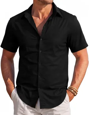 Men's Short Sleeve Button Down Shirt Cotton Linen Shirt Casual Lightweight Beach Shirt