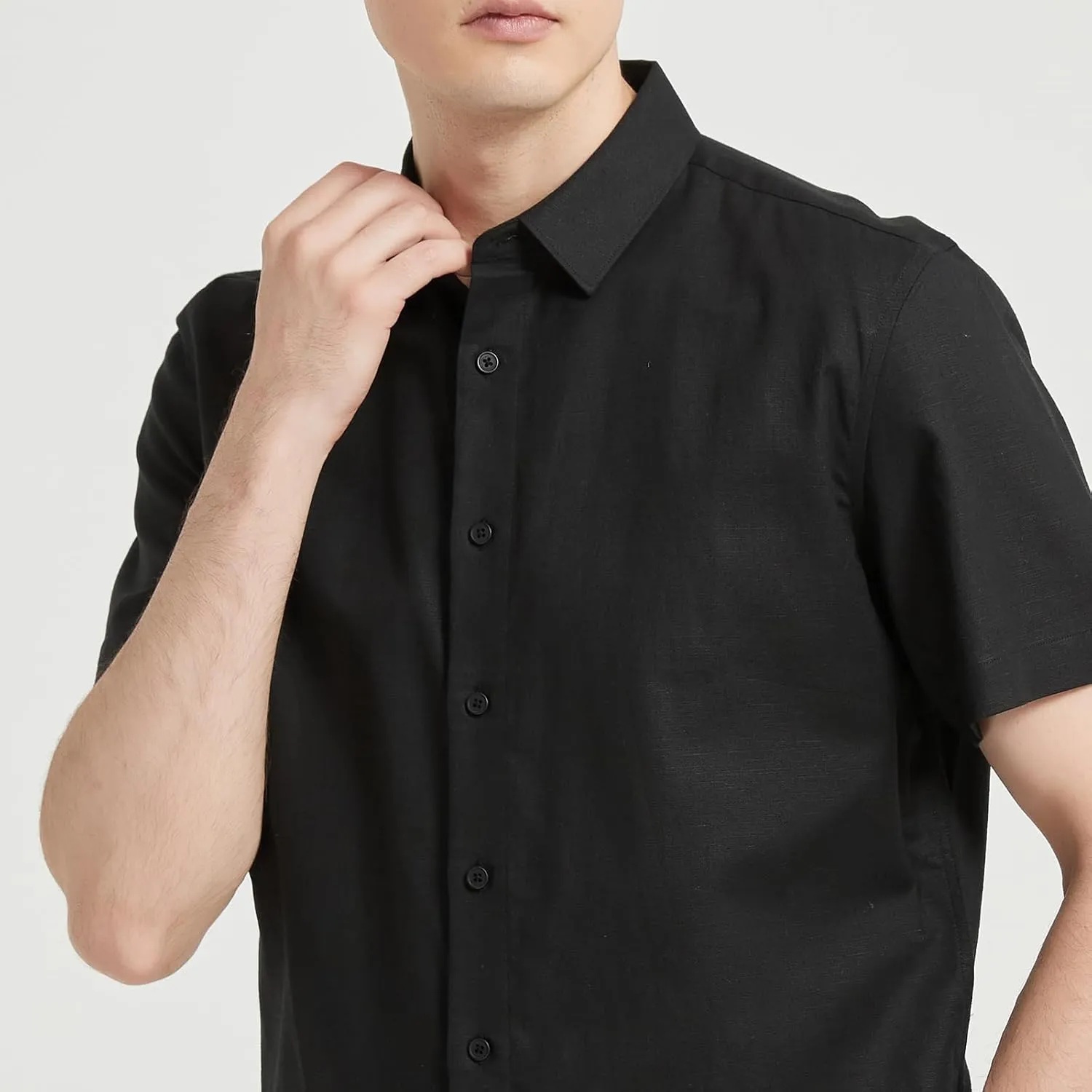 Men's Short Sleeve Button Down Shirt Cotton Linen Shirt Casual Lightweight Beach Shirt