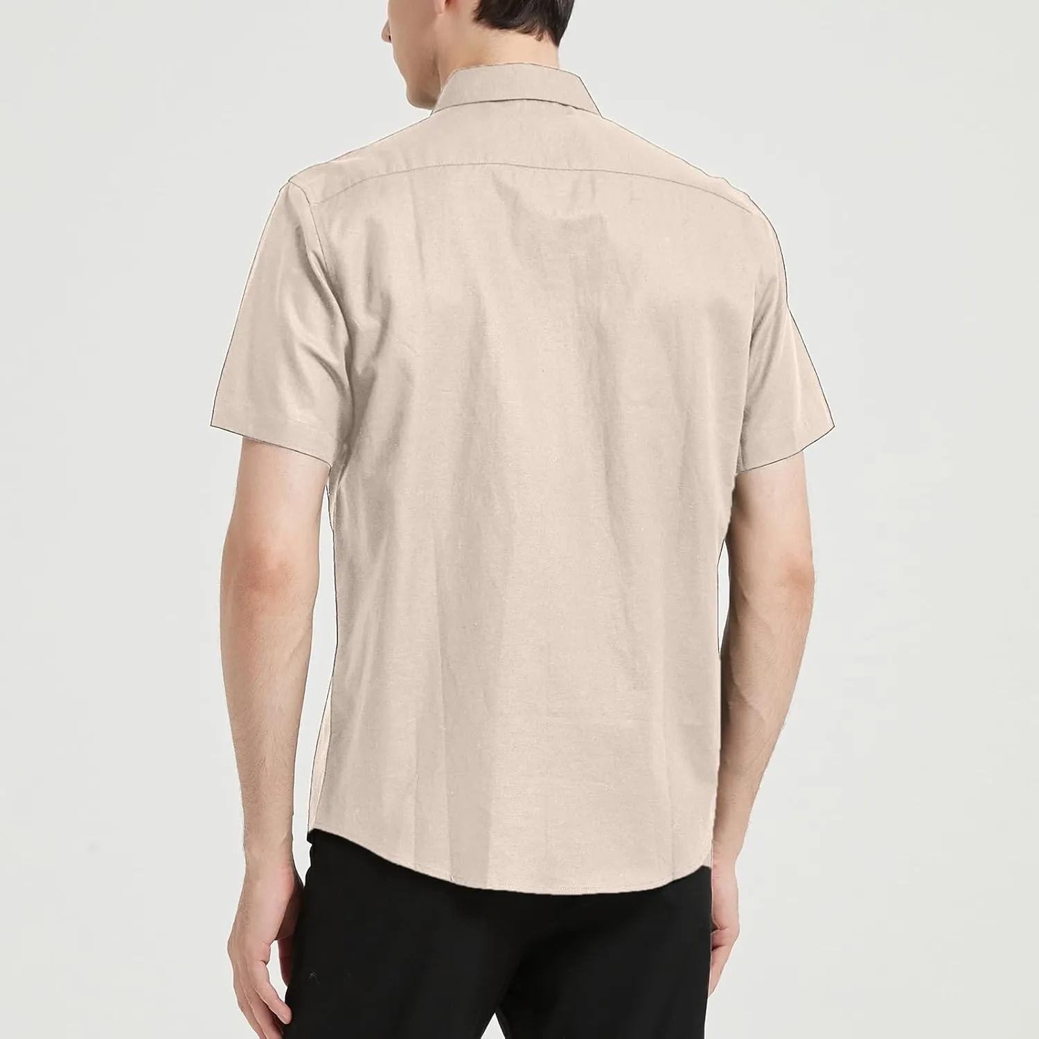 Men's Short Sleeve Button Down Shirt Cotton Linen Shirt Casual Lightweight Beach Shirt
