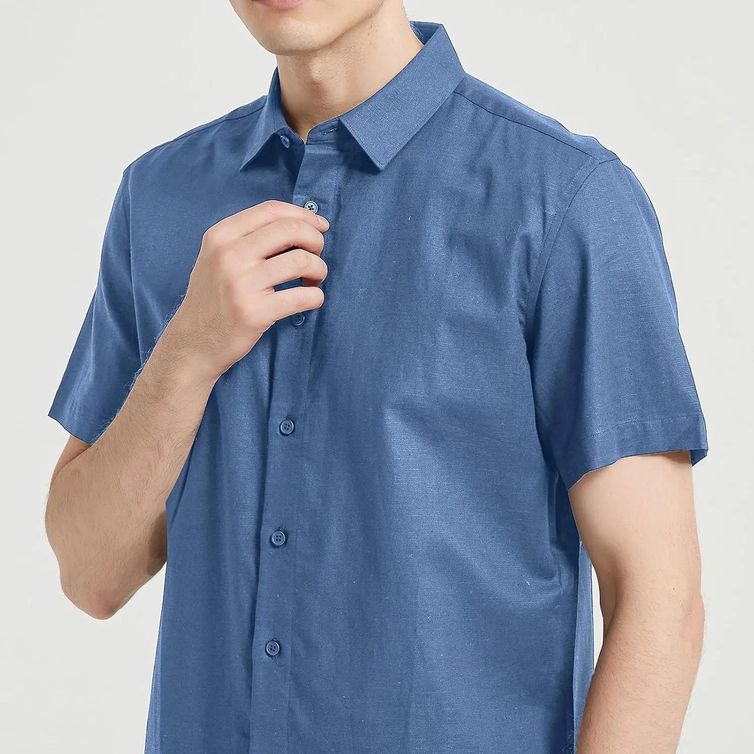 Men's Short Sleeve Button Down Shirt Cotton Linen Shirt Casual Lightweight Beach Shirt