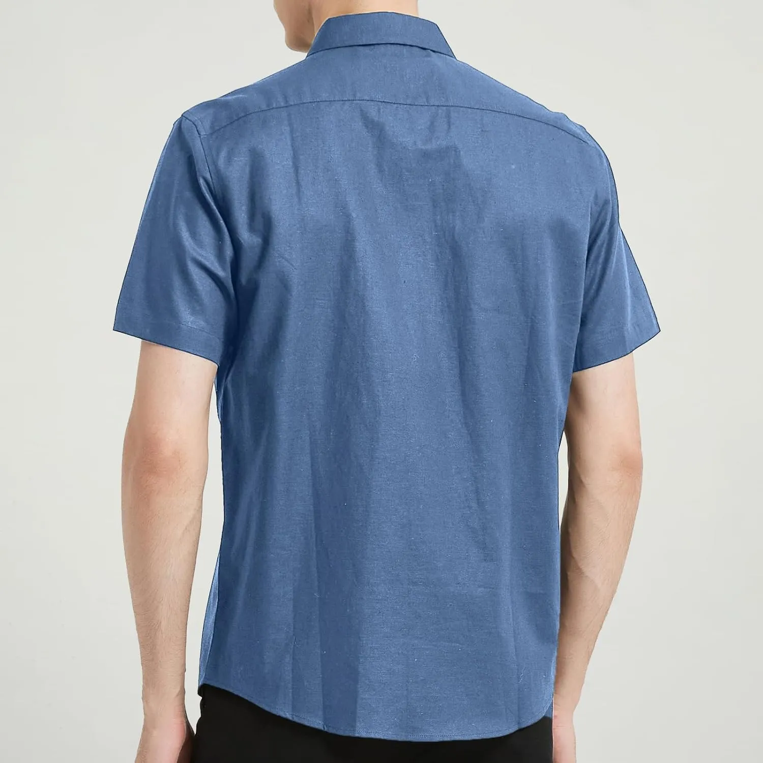 Men's Short Sleeve Button Down Shirt Cotton Linen Shirt Casual Lightweight Beach Shirt
