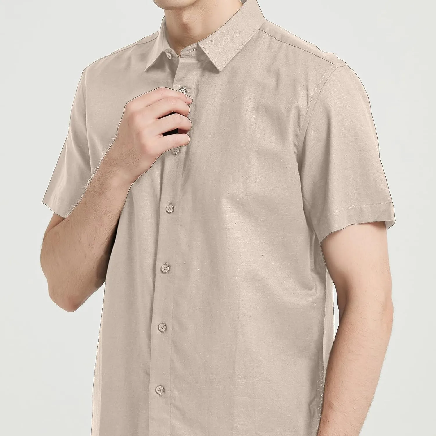 Men's Short Sleeve Button Down Shirt Cotton Linen Shirt Casual Lightweight Beach Shirt