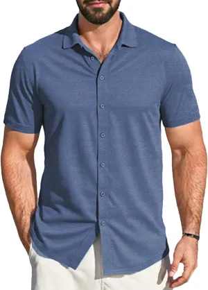 Men's Short Sleeve Button Down Shirt Cotton Linen Shirt Casual Lightweight Beach Shirt