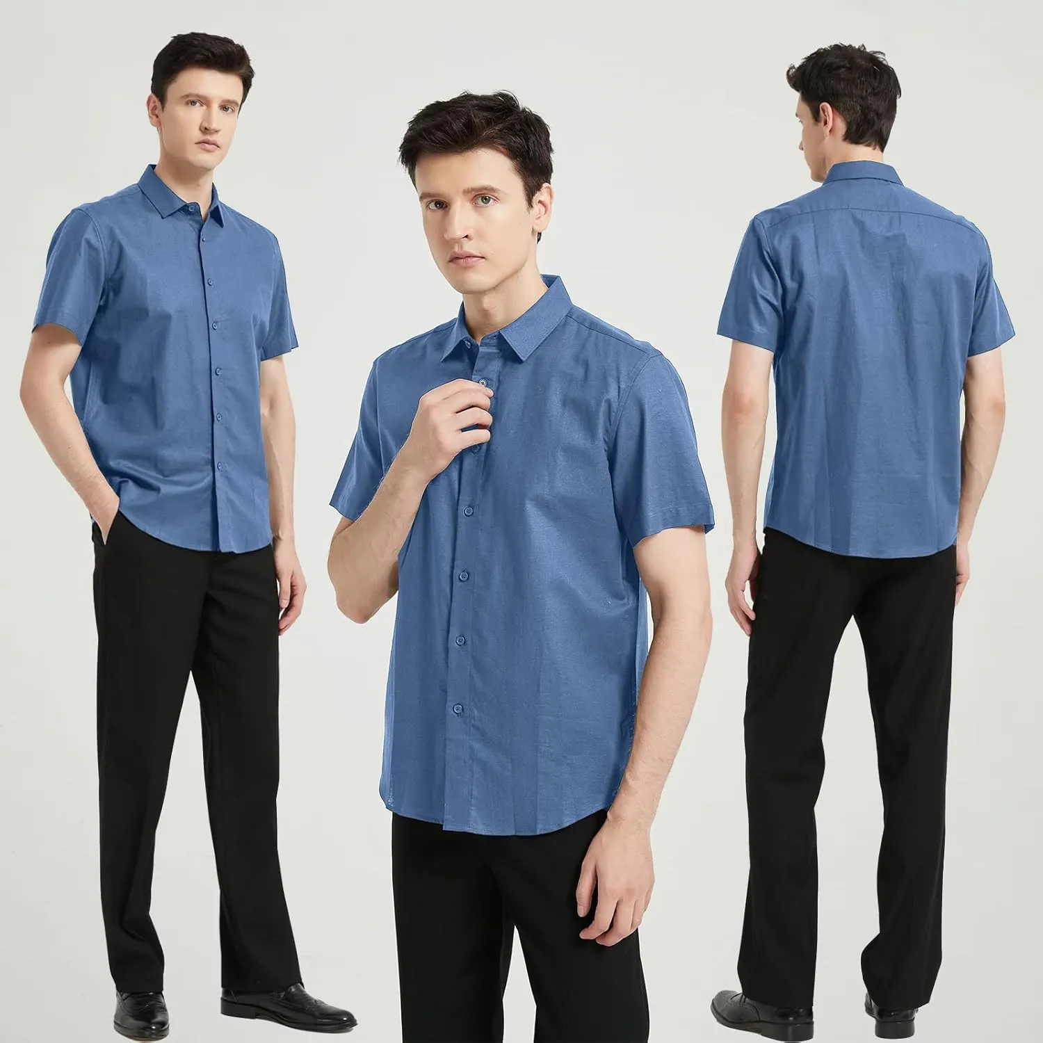 Men's Short Sleeve Button Down Shirt Cotton Linen Shirt Casual Lightweight Beach Shirt