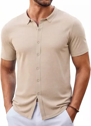 Men's Short Sleeve Button Down Shirt Cotton Linen Shirt Casual Lightweight Beach Shirt