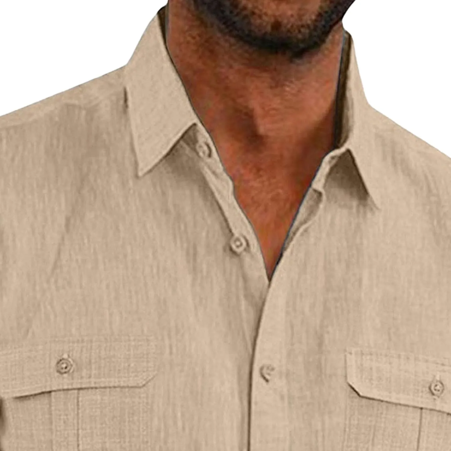 Men's Summer Short Sleeve Shirts Casual Cotton Linen Button Down Shirts Lightweight Beach Tops with Pockets